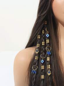 16pcs Devil Eye Braid Hair Rings, Gold Color Braiding Hair Clips, Fashion Hair Accessories For Women