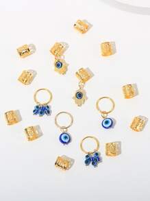 16pcs Devil Eye Braid Hair Rings, Gold Color Braiding Hair Clips, Fashion Hair Accessories For Women