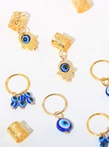 16pcs Devil Eye Braid Hair Rings, Gold Color Braiding Hair Clips, Fashion Hair Accessories For Women