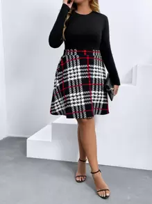 Calvaya Plus Plaid Print Flare Skirt - Multicolor - View 3