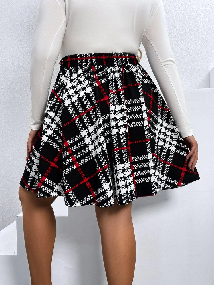 Plus Plaid Print Flare Skirt