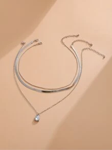 3 piezas Collar de cadena con diseño de diamante de imitación - Plateado - Ver 3