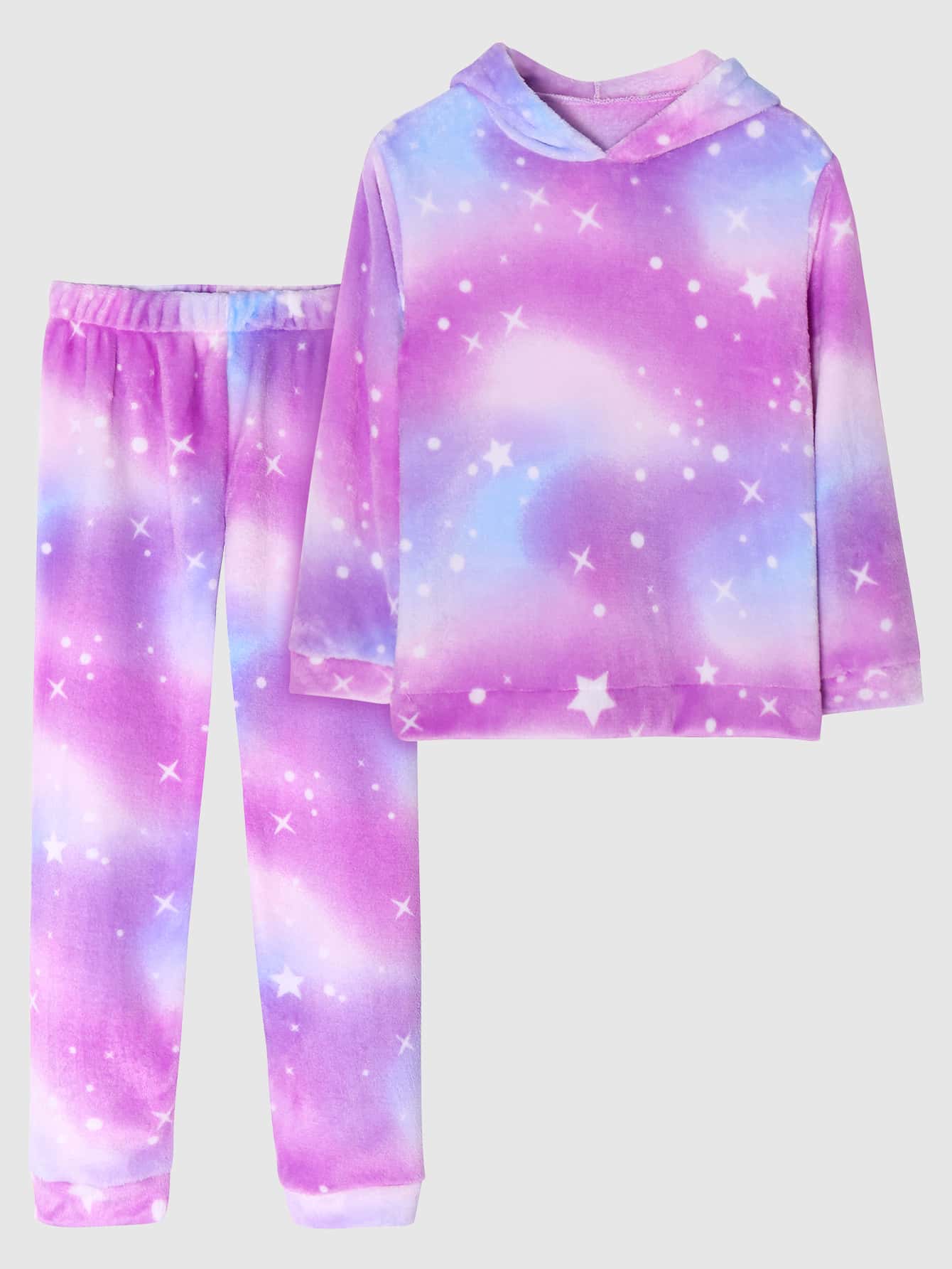 Girls Galaxy Print Hooded Top & Trousers PJ Set - Lilac Purple - View 1