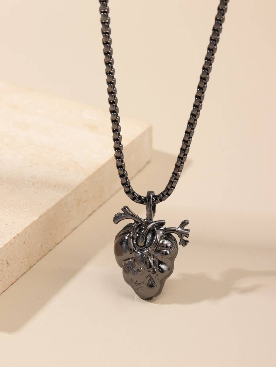 1pc Men Heart Pendant Necklace, Stainless Steel Jewelry - Màu Đen Súng - Xem 1
