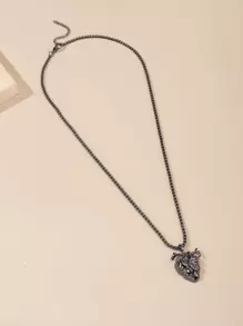 1pc Men Heart Pendant Necklace, Stainless Steel Jewelry - Màu Đen Súng - Xem 2