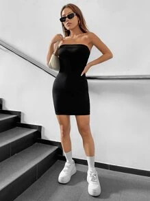 SHEIN X Calle y Poché SHEIN ICON Vestido ajustado tubo unicolor - Negro - Ver 3