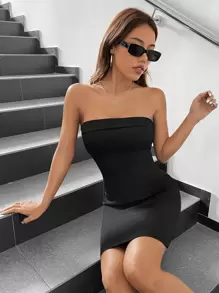 SHEIN X Calle y Poché SHEIN ICON Vestido ajustado tubo unicolor - Negro - Ver 1
