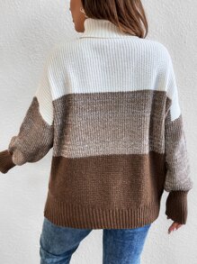 SHEIN LUNE Pull à blocs de couleurs à col roulé