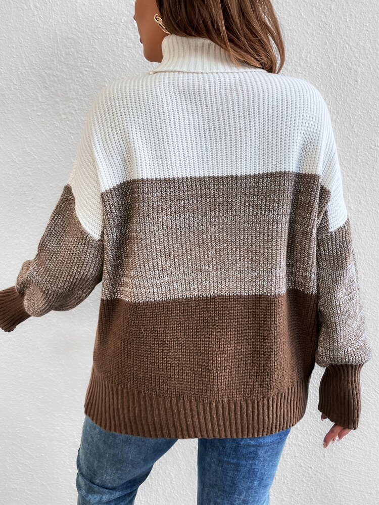 Plus Color Block Turtleneck Drop Shoulder Sweater Knit Pullover Fall Winter Autumn Sweater