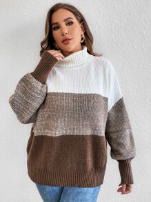 SHEIN LUNE Pull à blocs de couleurs à col roulé