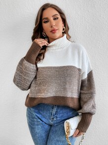 SHEIN LUNE Pull à blocs de couleurs à col roulé