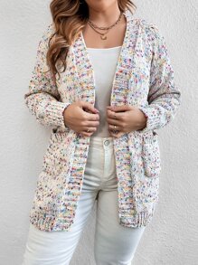 SHEIN Franclia Plus Popcorn Knit Drop Shoulder Cardigan - Multicolor - View 3