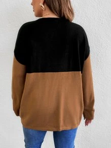 SHEIN LUNE Plus Two Tone Dual Pocket Drop Shoulder Jumper - Multicolor - View 2