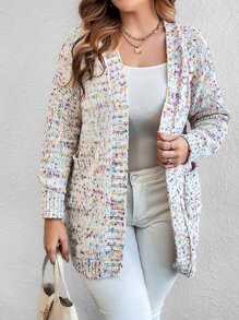 SHEIN Franclia Plus Popcorn Knit Drop Shoulder Cardigan - Multicolor - View 5
