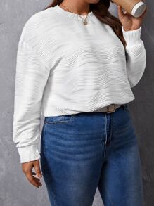 SHEIN Essnce Plus Solid Drop Shoulder Sweatshirt - White - View 3