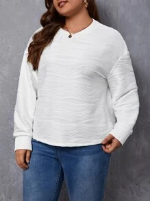 SHEIN Essnce Plus Solid Drop Shoulder Sweatshirt - White - View 5
