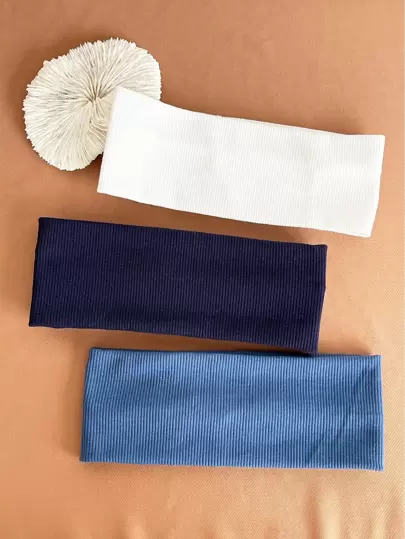 3条装纯色针织弹力发带，适合日常瑜伽、户外运动休闲、健身房发带、头巾、吸汗带、学校用品、大学用品、秋冬季女士发饰、度假装扮、女士头巾、时尚女士围巾