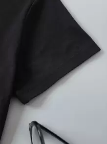 SHEIN LUNE Slogan & Cartoon Graphic Tee - Black - View 3