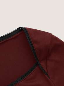 ROMWE Kawaii Áo thun nữ Xù nhỏ Tương phản ràng buộc màu trơn Giải trí - Đỏ - Xem 3