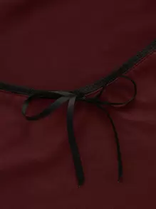 ROMWE Plus Size Women's Lace Trim Bodycon T-Shirt - Red - View 4