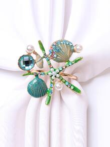 2 Chiếc Ngọc Trai Giả & Đá Trang Trí Vòng Khăn Ăn Boho Hợp Kim Kẽm Sao Biển Trang Trí Khăn Ăn Giá Đỡ Nhẫn Cho Bàn Ăn, Bàn Làm Việc - Nhiều màu - Xem 1