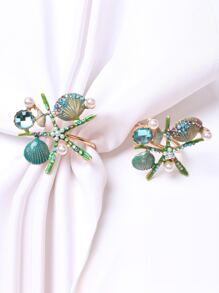2 Chiếc Ngọc Trai Giả & Đá Trang Trí Vòng Khăn Ăn Boho Hợp Kim Kẽm Sao Biển Trang Trí Khăn Ăn Giá Đỡ Nhẫn Cho Bàn Ăn, Bàn Làm Việc - Nhiều màu - Xem 3