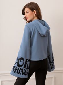 Mulvari Capucha con estampado de letra con cordón - Neblina azul - Ver 2