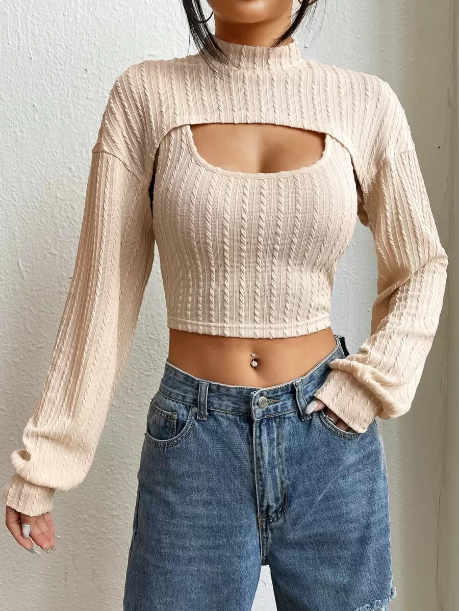 SHEIN Privé unicolor Top tank corto & Bolero - Caqui - Ver 1