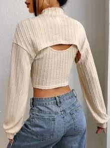 SHEIN Privé unicolor Top tank corto & Bolero - Caqui - Ver 2