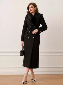 Modelyn Borg Collar Double Breasted Black Overcoat In Fall/Winter - Black - View 1