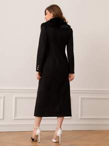 Modelyn Borg Collar Double Breasted Black Overcoat In Fall/Winter - Black - View 2