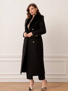 Modelyn Borg Collar Double Breasted Black Overcoat In Fall/Winter - Black - View 4