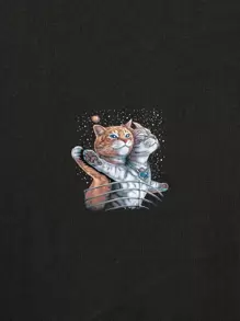 Chiquease Cat Print Short Sleeve Tee - Black - View 4