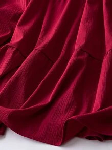 SHEIN LUNE Plus Lantern Sleeve Ruffle Hem Smock Dress - Burgundy - View 4