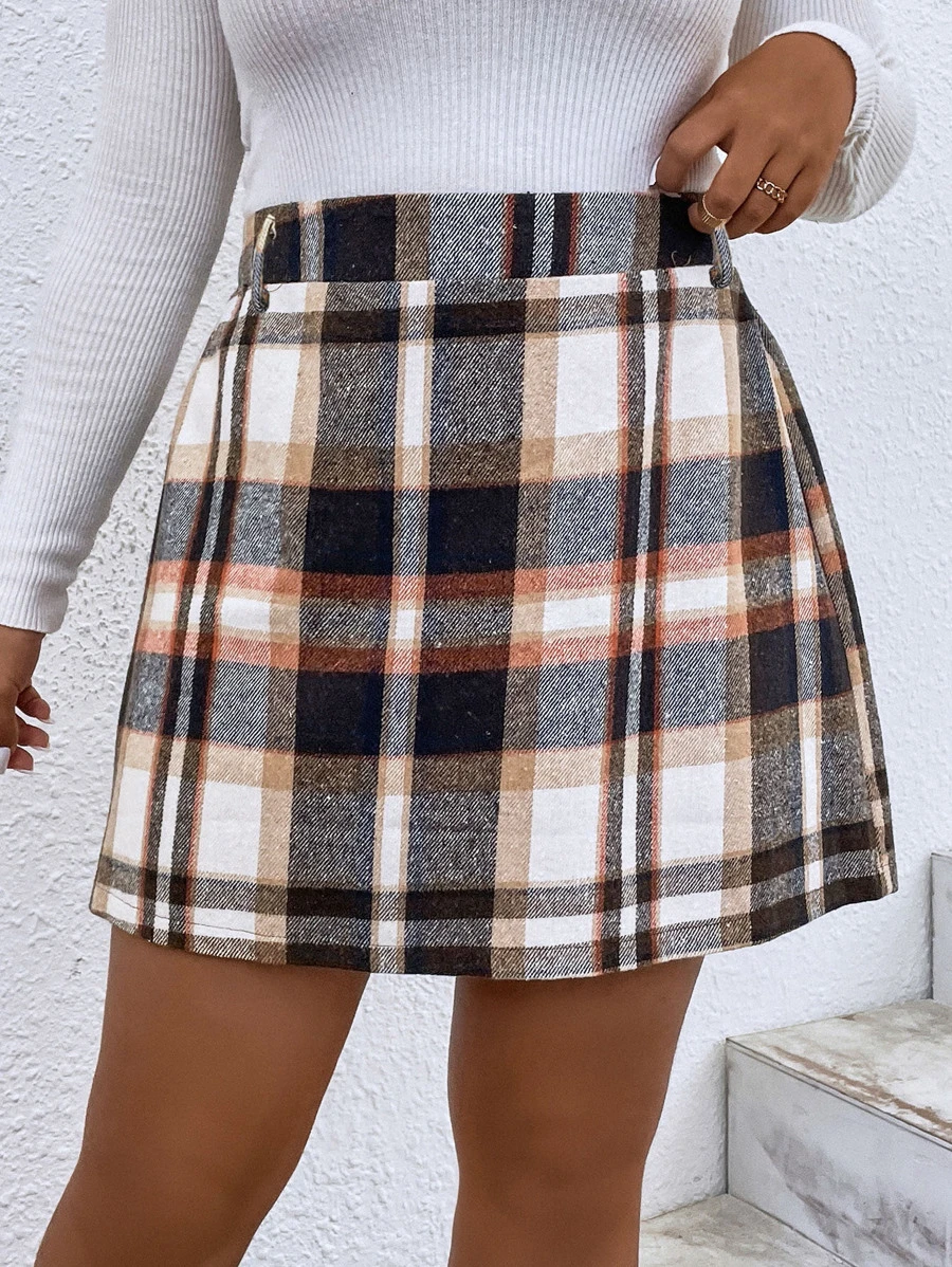 SHEIN LUNE Plus Plaid Print A-line Skirt - Multicolor - View 1
