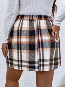 SHEIN LUNE Plus Plaid Print A-line Skirt - Multicolor - View 2