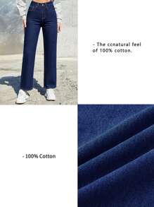 SHEINBlues High Waist Straight Leg Jeans - Dark Wash - View 3