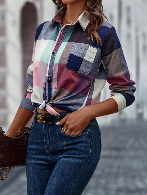 SHEIN LUNE Plaid Pocket Patched Button Up Shirt SHEIN UK