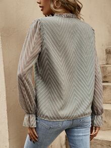 Tie Neck Flounce Sleeve Blouse - Army Green - View 2