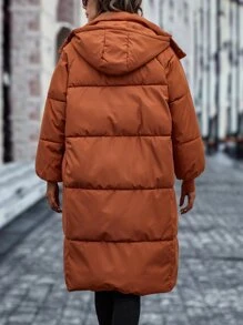 Casual Solid Color Hooded Padded Padded Coat Clothes Winter - Burnt Orange - View 2