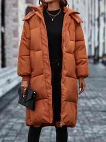 Casual Solid Color Hooded Padded Padded Coat Clothes Winter - Burnt Orange - View 6
