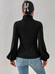 SHEIN BAE Cut Out High Neck Bishop Sleeve Tee - Black - View 2