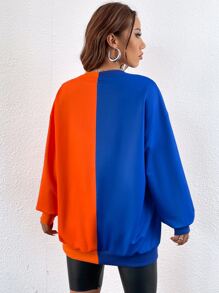 SHEIN Coolane 小熊印花撞色落肩袖運動衫 - 彩色 - 查看 4