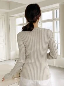 DAZY 纯色纽扣前开衫搭配针织上衣，秋季女装 - 米色 - 查看 2