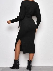 SHEIN 孕婦高衩繫腰帶洋裝