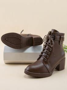 Fall/Winter 2025 Style With Cardigan,Women Tie Back Chunky Boots, Perfect With Cardigan Elegant Point Toe Middle Heel Sock Boots Go With Skirt