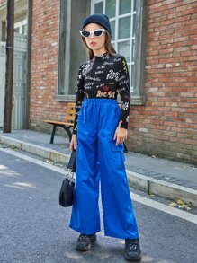 SHEIN Tween Girl Letter Graphic Mock Neck Tee - Multicolor - View 6