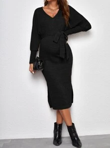 SHEIN 孕婦高衩繫腰帶洋裝