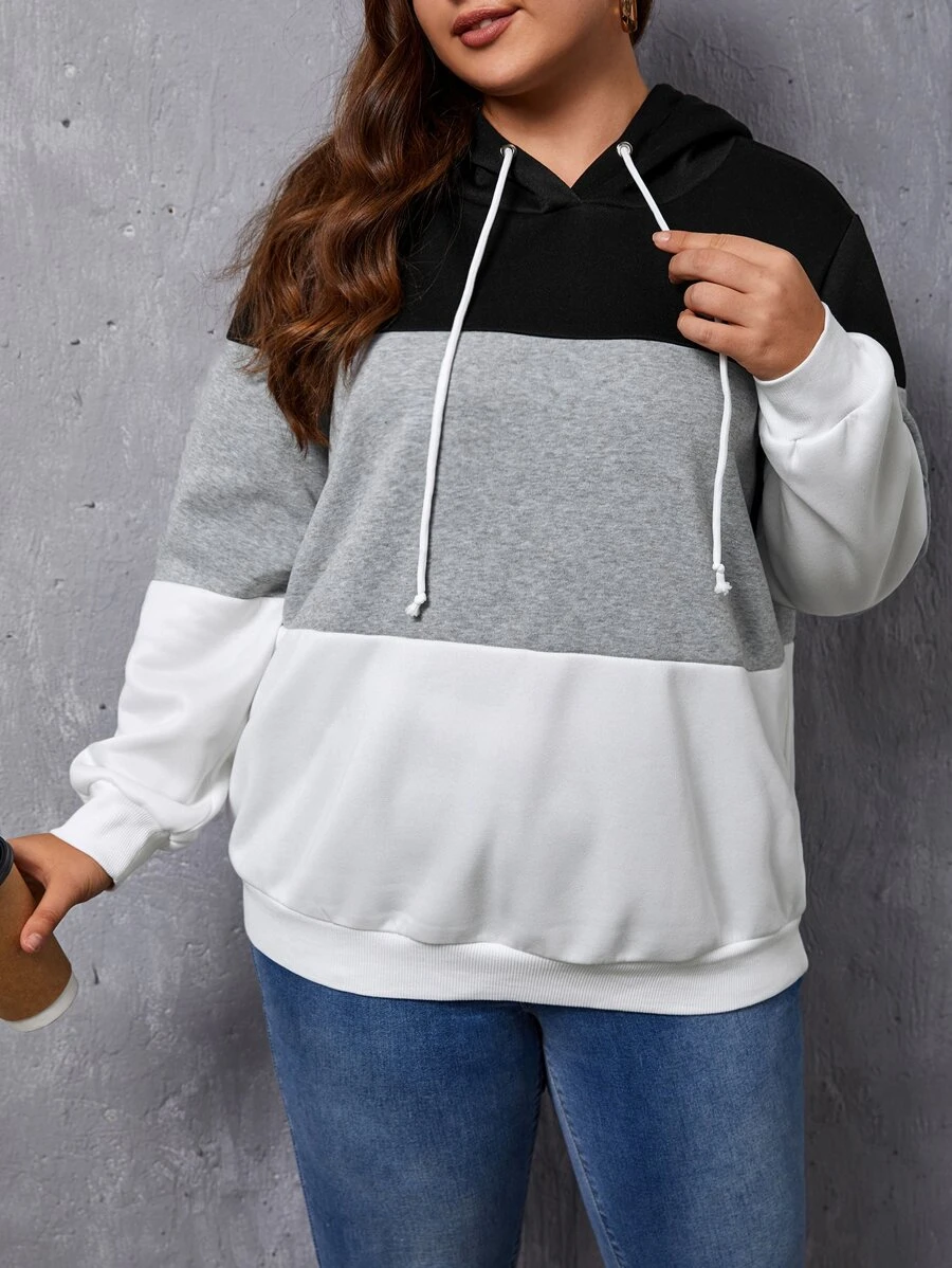 SHEIN EZwear 大碼撞色抽繩連帽衫