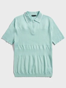 Manfinity Hombres Top con cremallera cuarta tejido de canalé - Azul menta - Ver 3